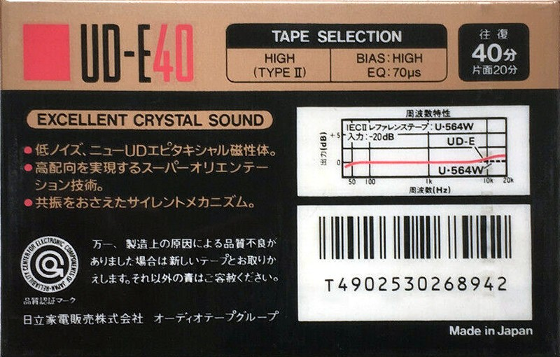 Compact Cassette Hitachi UD-E 40 Type II Chrome 1988 Japan