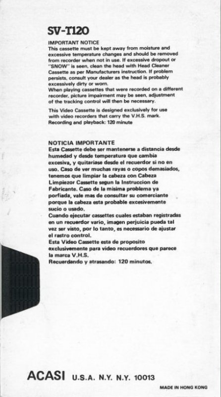 VHS, Video Home System Touch Up 120 "SV-T120" Type I Normal USA
