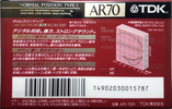 Compact Cassette TDK AR 70 "AR-70R" Type I Normal 1992 Japan