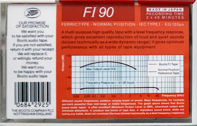 Compact Cassette Boots / Boots Audio FI 90 Type I Normal 1988 UK