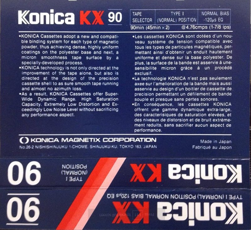 Compact Cassette Konica KX 90 Type I Normal 1987 Europe