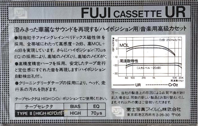 Compact Cassette Fuji UR 60 Type II Chrome 1980 Japan