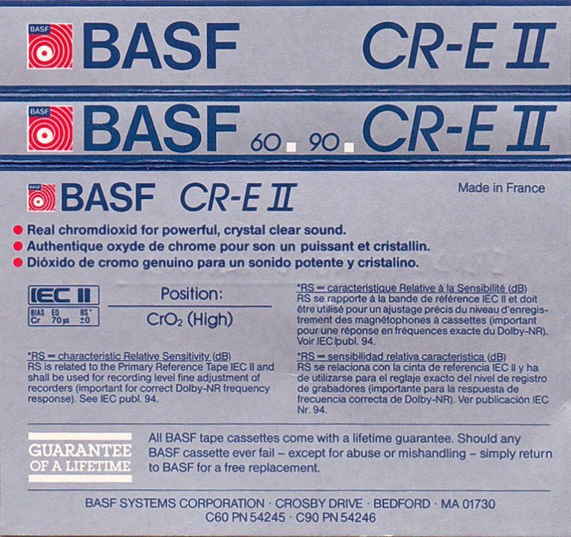 Compact Cassette BASF Chromdioxid Extra II 90 "CR-E II" Type II Chrome 1985 Europe