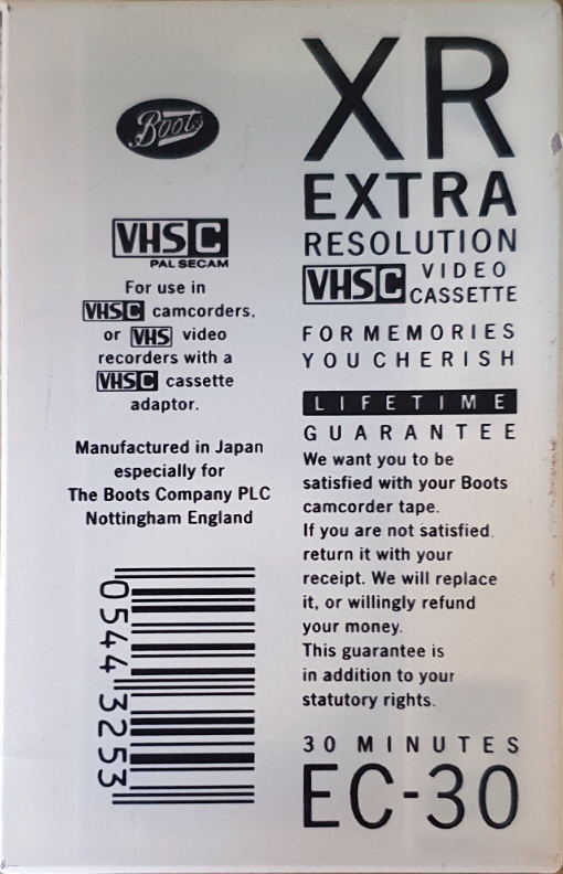 VHS-C (VHS Compact) Boots / Boots Audio 30 Type I Normal 1995 UK