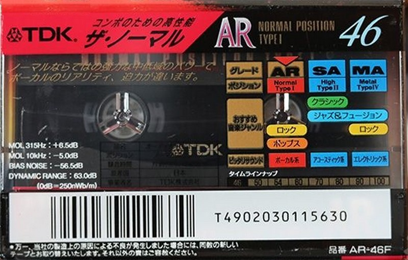 Compact Cassette TDK AR 46 "AR-46F" Type I Normal 1994 Japan