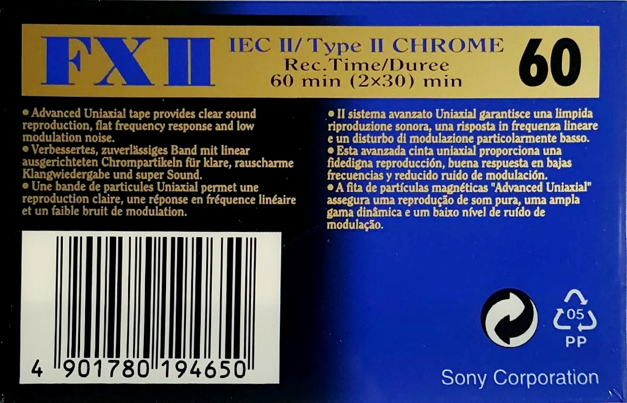 Compact Cassette Sony FX 60 "C-60FX2B" Type II Chrome 1996 Europe