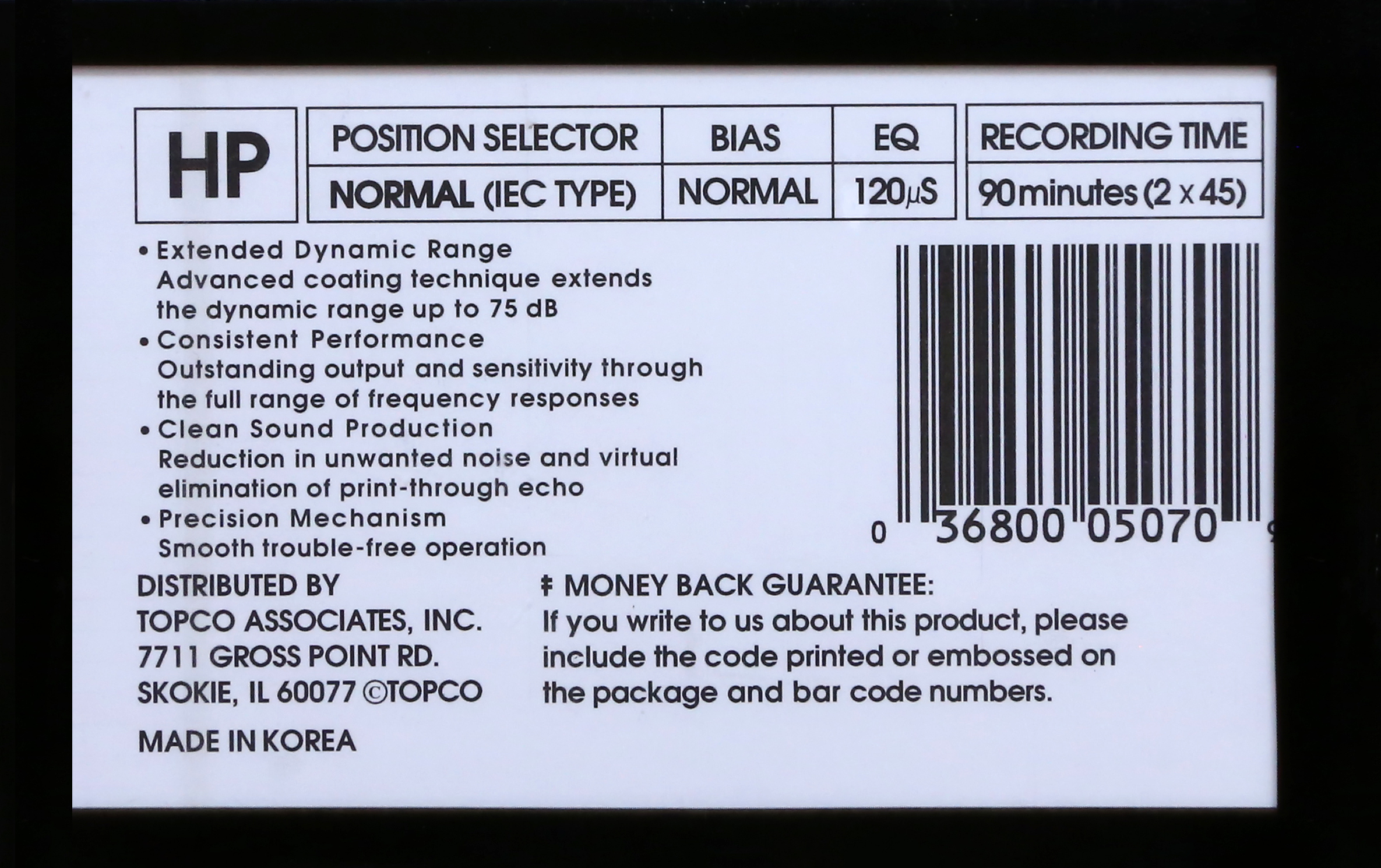 Compact Cassette Top Crest HP 90 Type I Normal USA