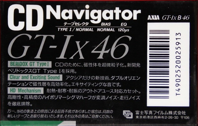 Compact Cassette AXIA GT-Ix 46 "GT-1x B 46" Type I Normal 1989 Japan