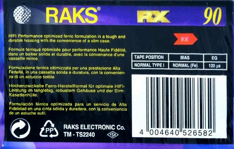 Compact Cassette RAKS RX 90 Type I Normal 1993 Europe