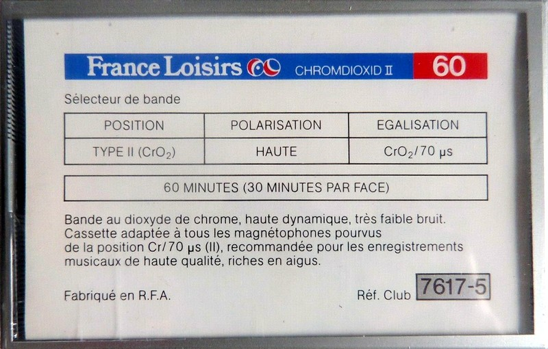 Compact Cassette France Loisirs 60 Type II Chrome France