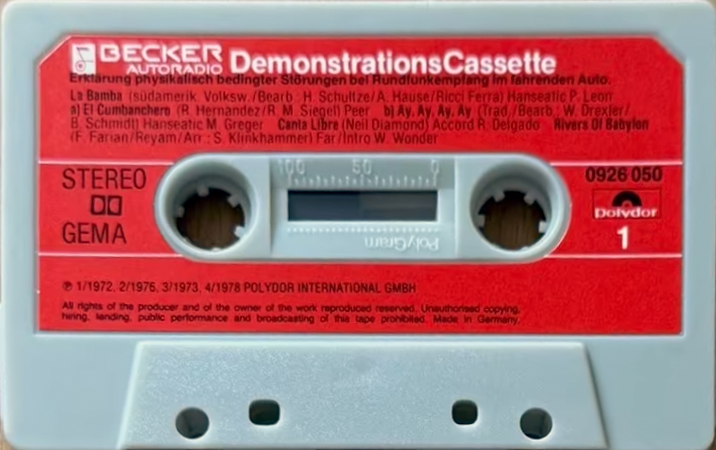 Compact Cassette Becker Demonstration Tape 1978 Europe