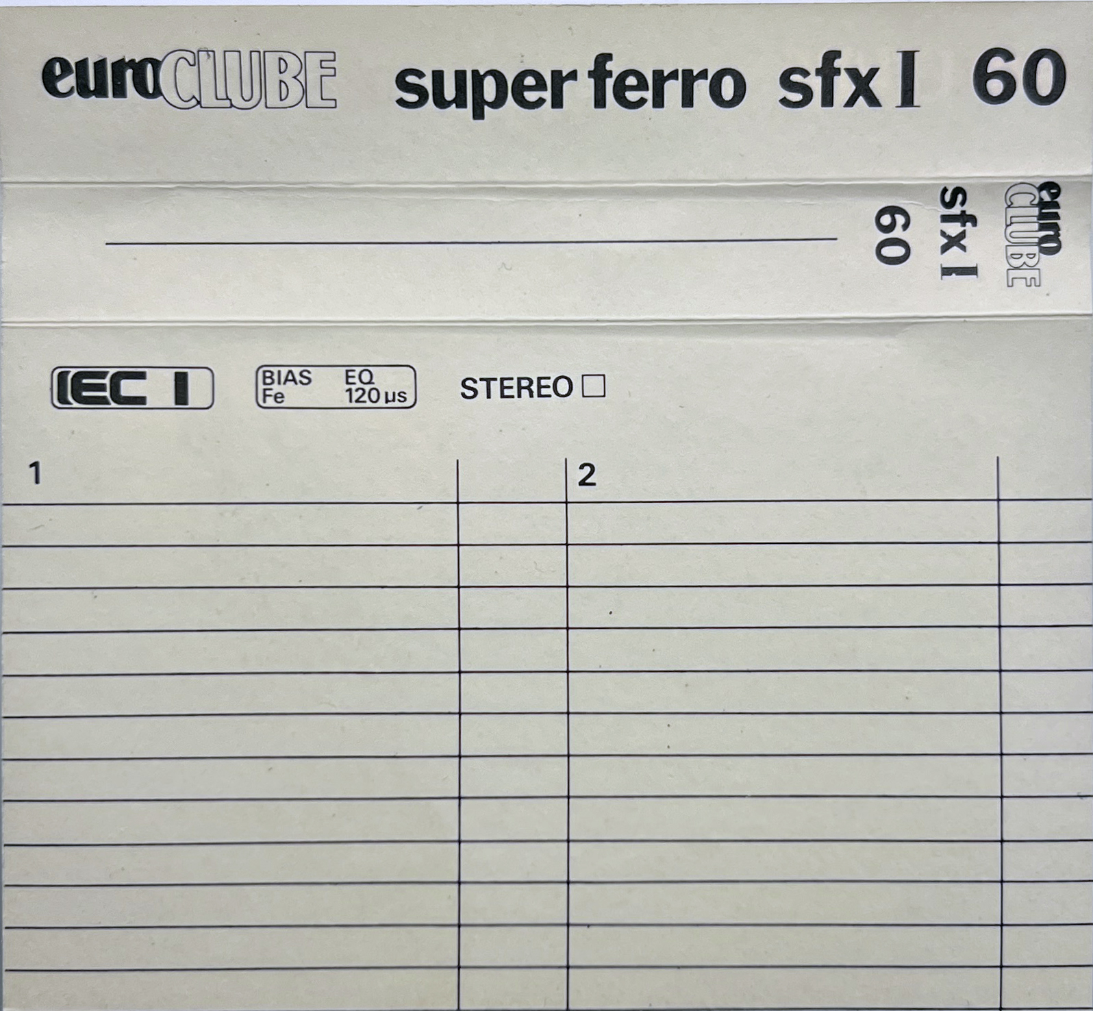 Compact Cassette Euroclube sfx I 60 Type I Normal Portugal