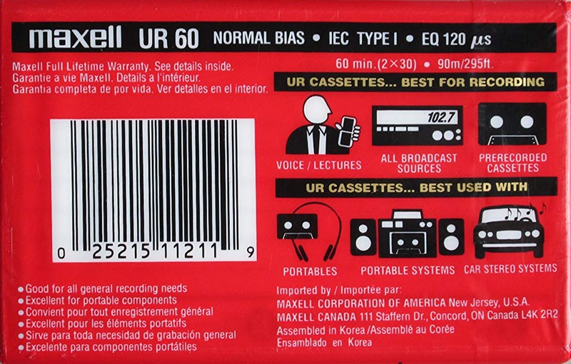 Compact Cassette Maxell UR 60 Type I Normal 2000 North America