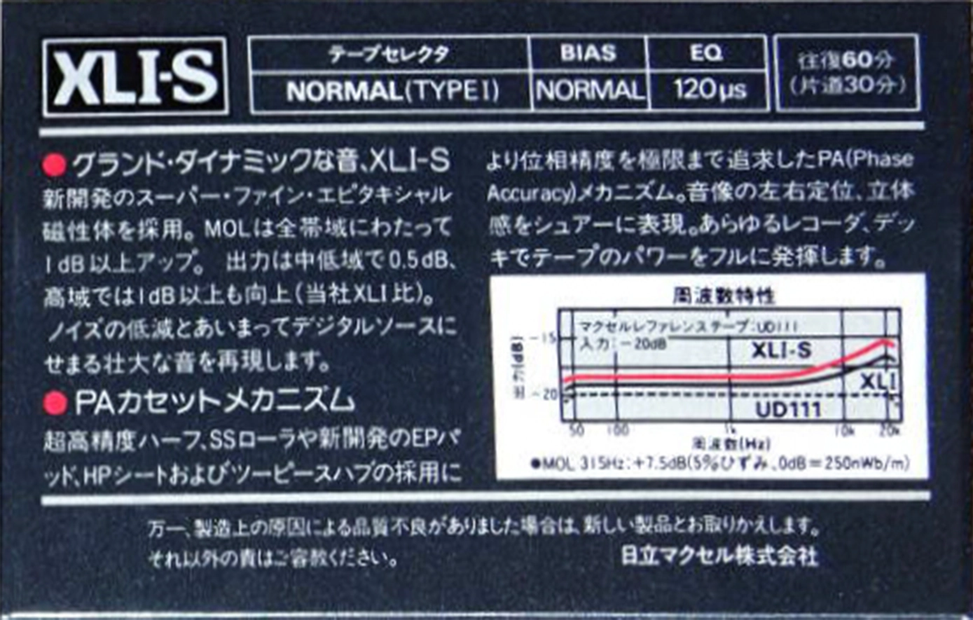 Compact Cassette Maxell XLI-S 60 Type I Normal 1983 Japan