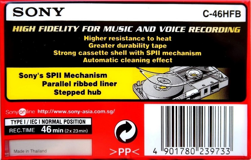 Compact Cassette Sony HF 46 "C-46HFB" Type I Normal 1999 Europe