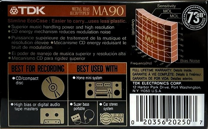 Compact Cassette TDK MA 90 Type IV Metal 1992 North America