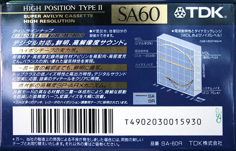 Compact Cassette TDK SA 60 "SA-60R" Type II Chrome 1992 Japan