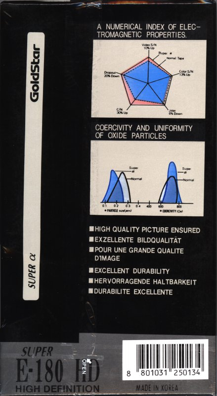 VHS, Video Home System Goldstar Super Alpha 180 Type I Normal 1992 Europe