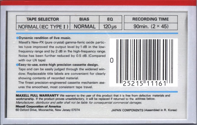 Compact Cassette Maxell UR 90 Type I Normal 1985 USA