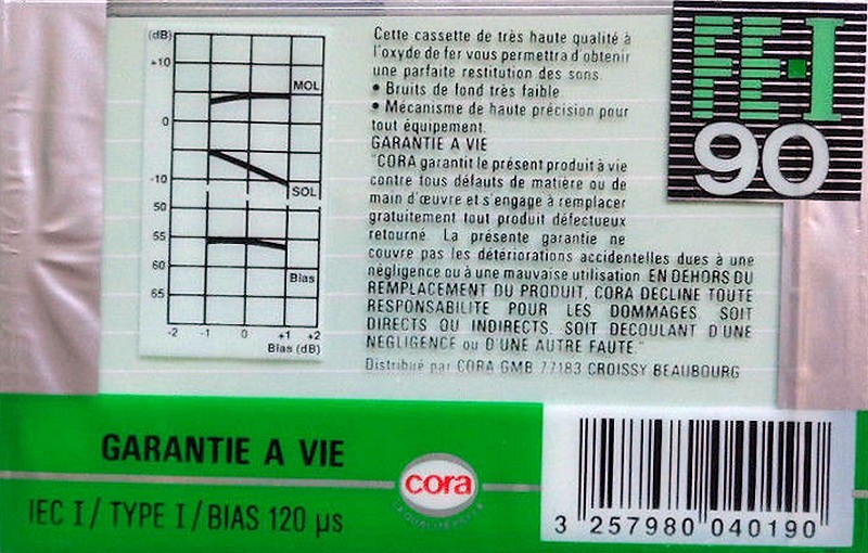 Compact Cassette Cora Fe-I 90 Type I Normal Belgium