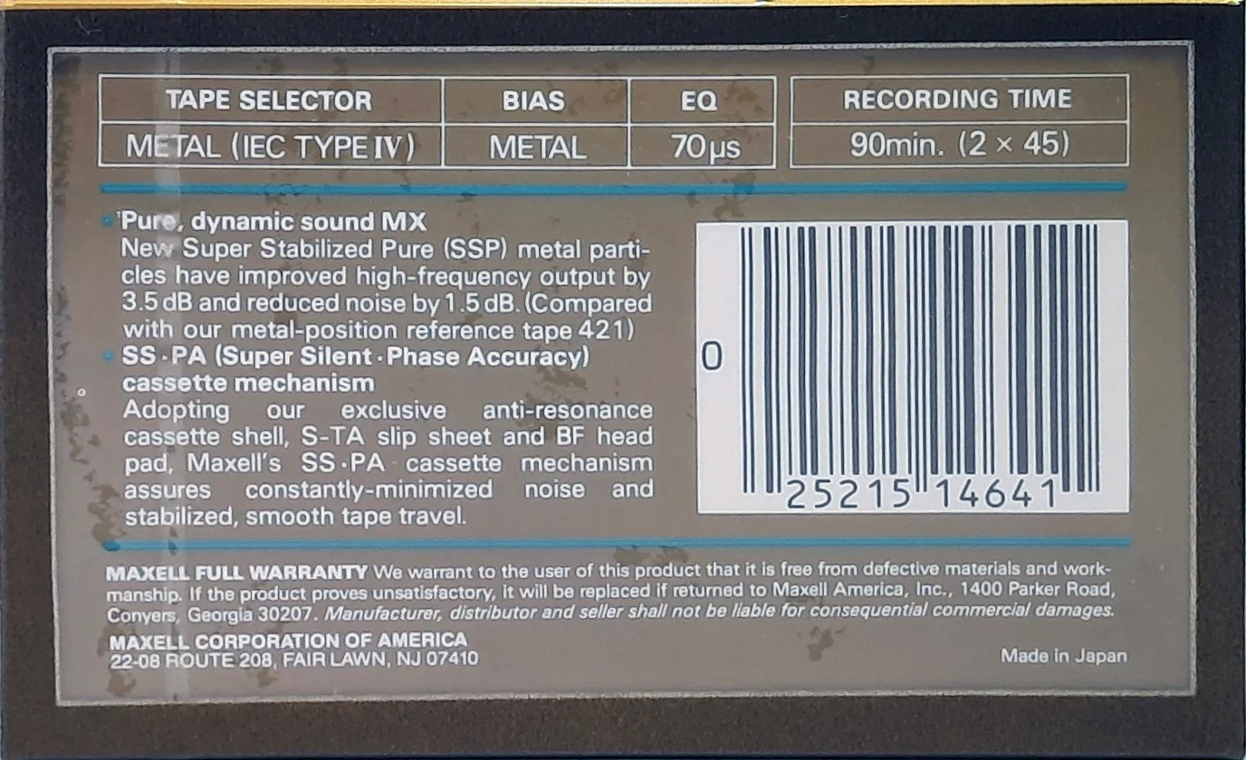 Compact Cassette Maxell MX 90 Type IV Metal 1986 USA