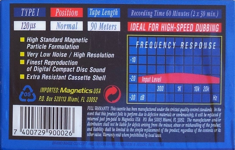 Compact Cassette Walmart Magnetics 60 "N1" Type I Normal USA