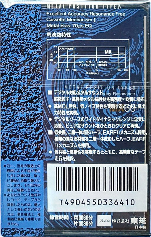 Compact Cassette Aurex MX 60 Type IV Metal 1990 Japan
