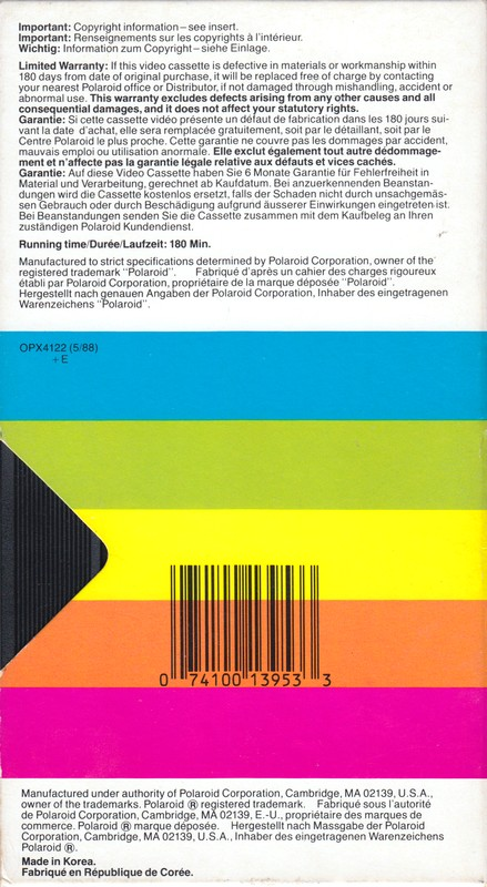 VHS, Video Home System Polaroid HS 180 Type I Normal Europe