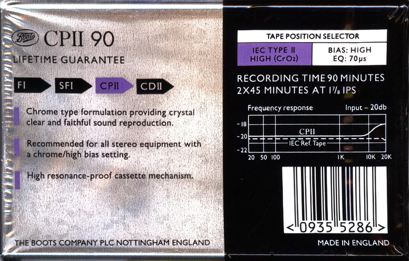 Compact Cassette Boots / Boots Audio CPII 90 Type II Chrome 1993 UK