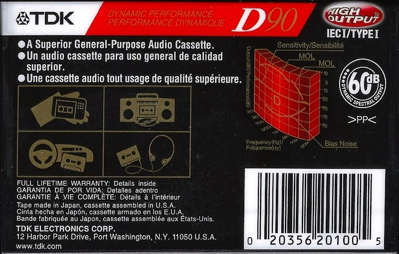 Compact Cassette TDK D 90 Type I Normal 2001 North America