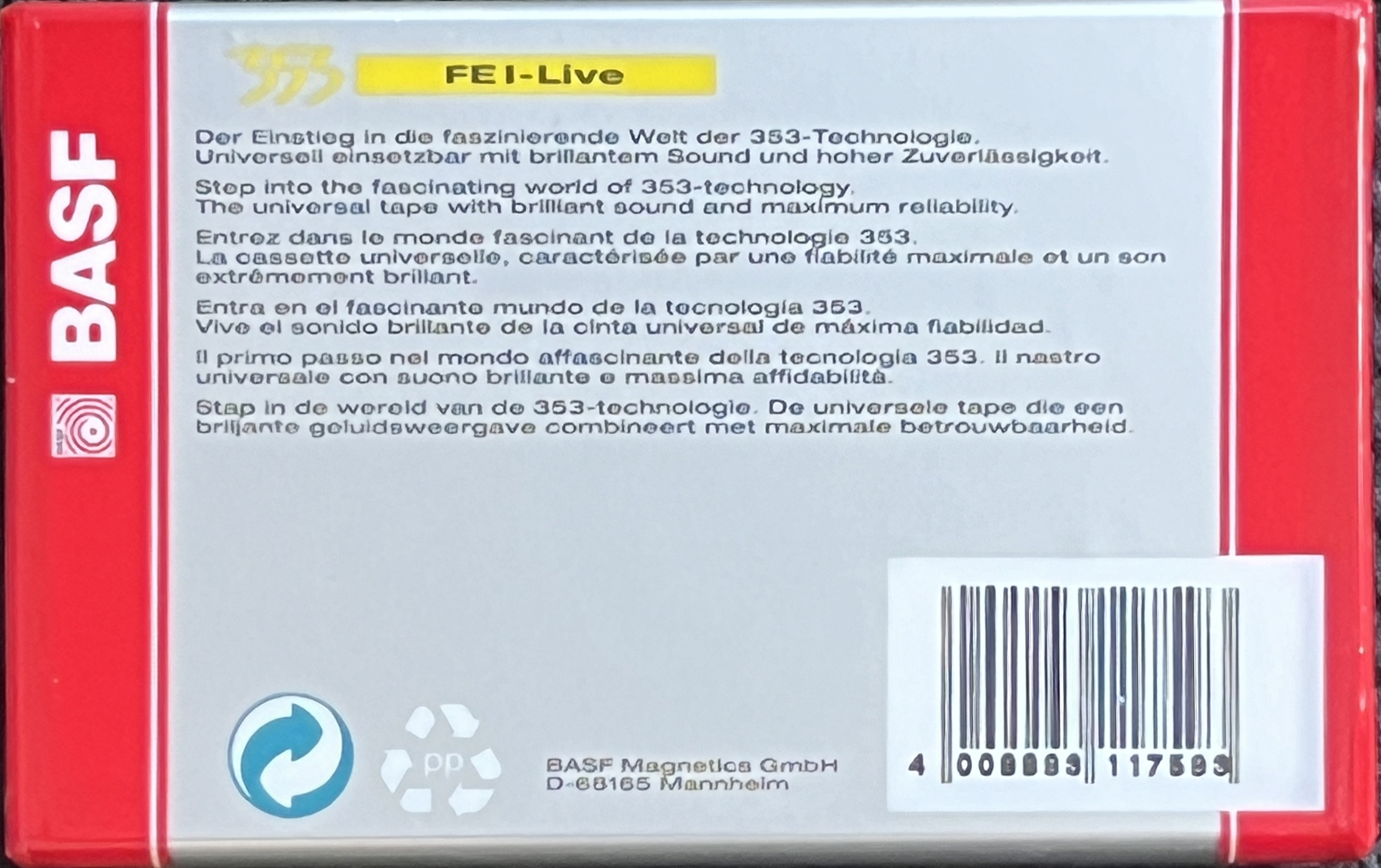 Compact Cassette BASF FE I-Live 90 Type I Normal 1994 Europe