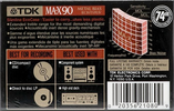 Compact Cassette TDK MA-X 90 Type IV Metal 1992 North America