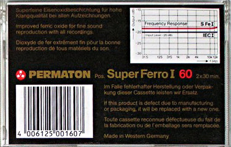 Compact Cassette Permaton Super Ferro I 60 Type I Normal 1980 Germany