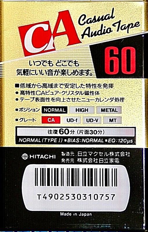 Compact Cassette Hitachi CA 60 Type I Normal 1990 Japan