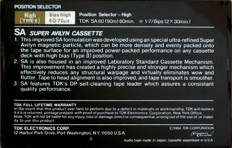 Compact Cassette TDK SA 60 Type II Chrome 1984 USA