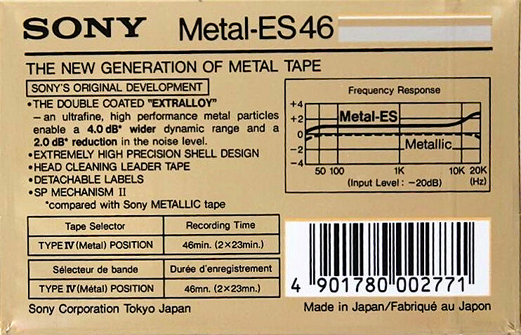 Compact Cassette Sony Metal-ES 46 Type IV Metal 1985 Europe