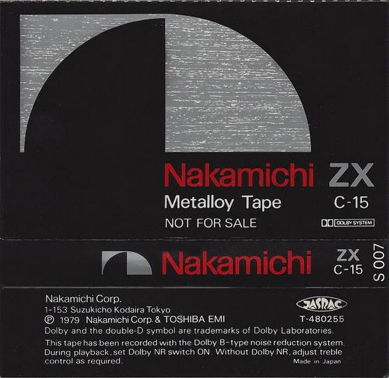 Compact Cassette Nakamichi ZX 15 "S 007" Type IV Metal 1979 USA