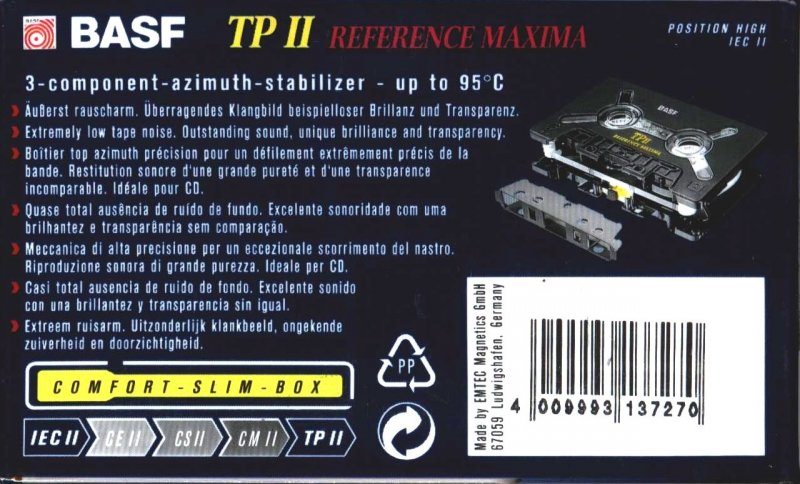 Compact Cassette BASF TP II Reference Maxima 90 Type II Chrome 1995 Europe