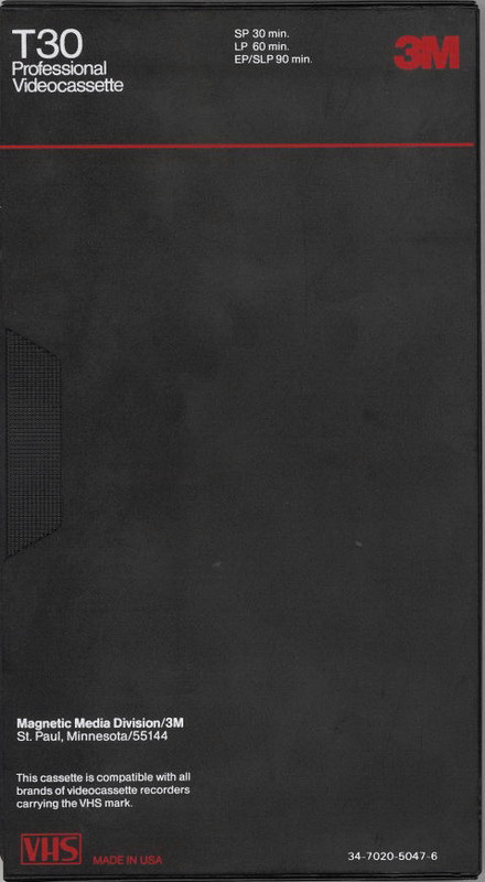 VHS, Video Home System 3M T 30 "T30" Type I Normal 1990 USA