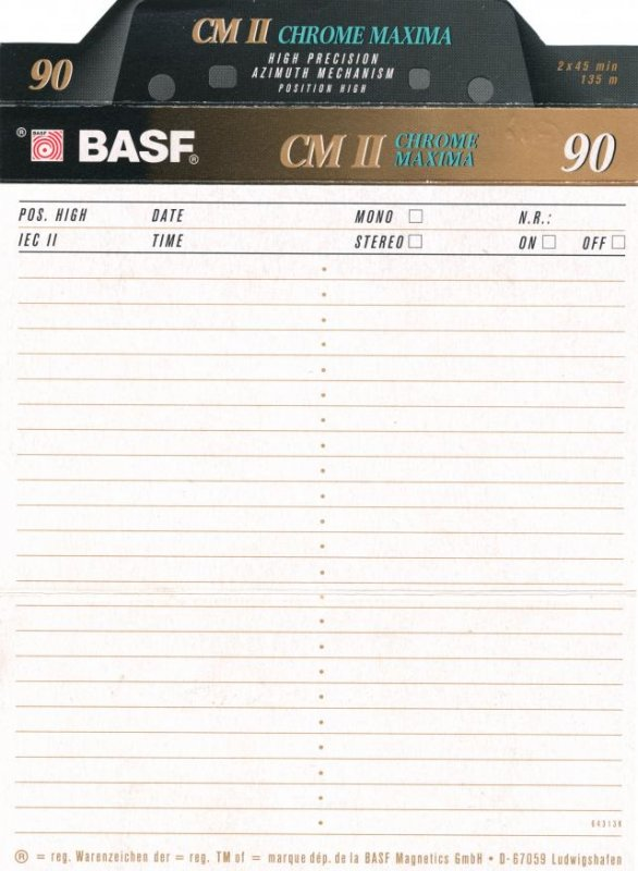 Compact Cassette BASF CM II Chrome Maxima 90 Type II Chrome 1995 Europe