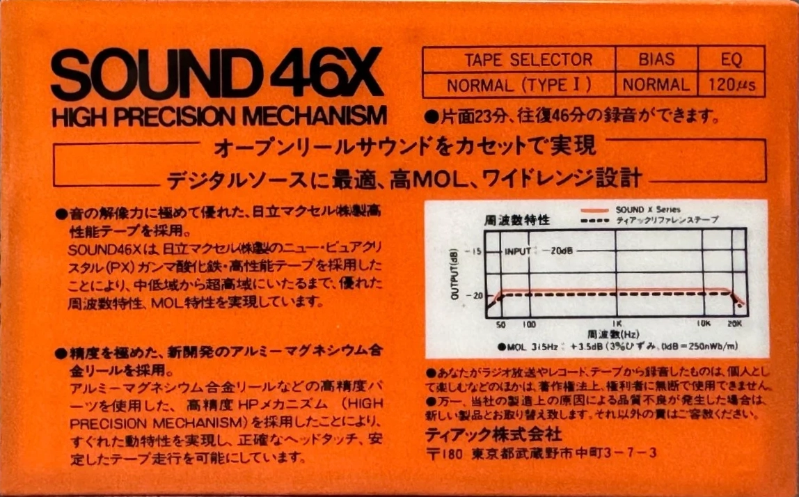 Compact Cassette Teac SOUND 46 "46XOR" Type I Normal 1984 Japan