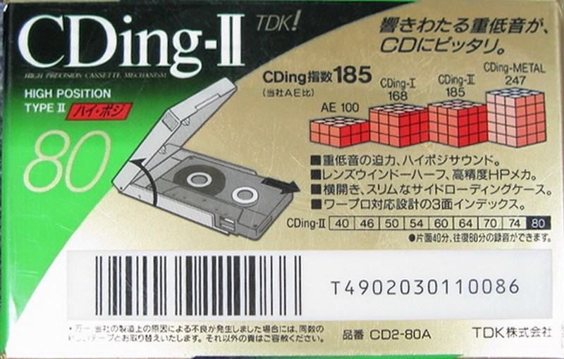 Compact Cassette TDK CDing 2 80 "CD2-80A" Type II Chrome 1993 Japan