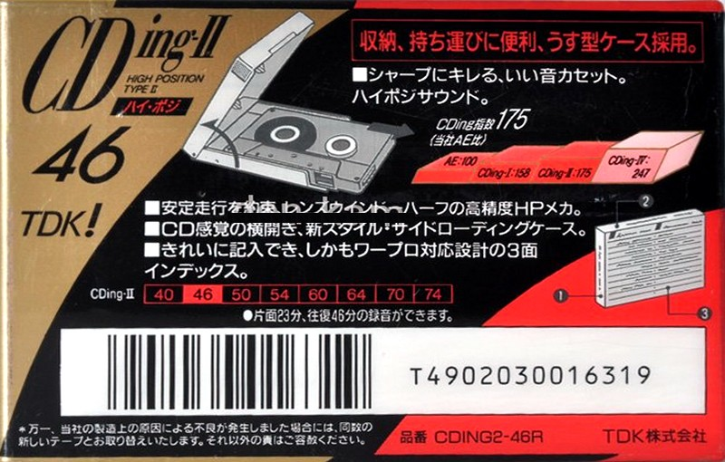 Compact Cassette TDK CDing 2 46 "CDING2-46R" Type II Chrome 1992 Japan