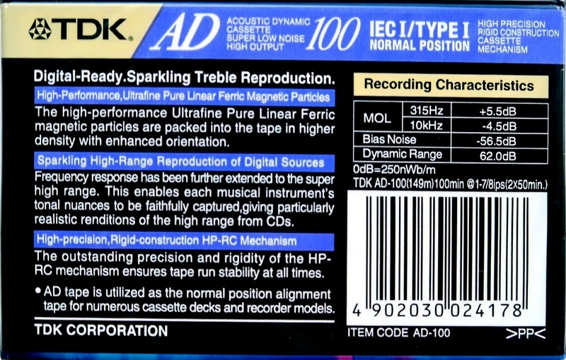 Compact Cassette TDK AD 100 "AD-100" Type I Normal 1997 Europe
