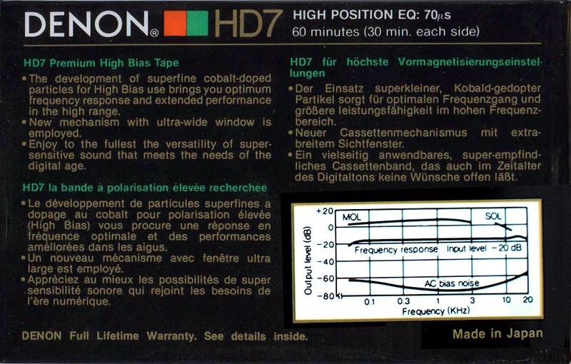 Compact Cassette Denon HD7 60 Type II Chrome 1985 Europe, USA
