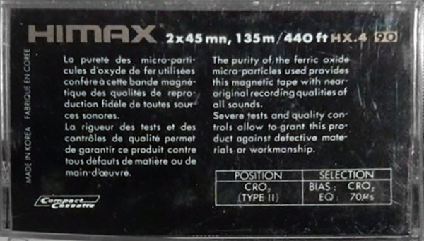 Compact Cassette Himax HX.4 90 Type II Chrome South Korea