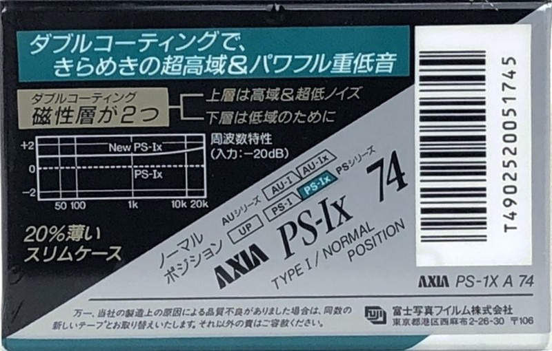 Compact Cassette AXIA PS-Ix 74 "PS-1X A 74" Type I Normal 1991 Japan