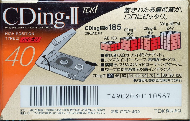 Compact Cassette TDK CDing 2 40 "CD2-40A" Type II Chrome 1993 Japan