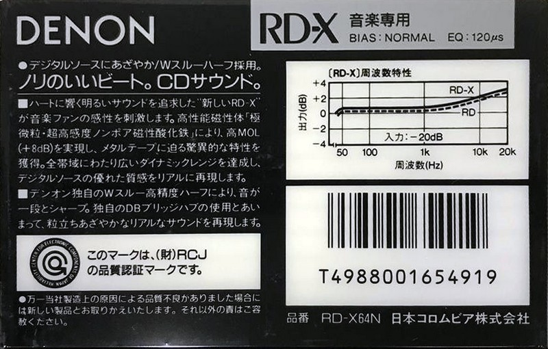 Compact Cassette Denon RD-X 64 "RD-X64N" Type I Normal 1988 Japan