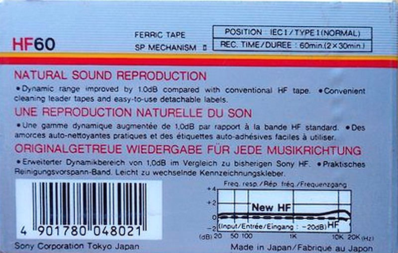 Compact Cassette Sony HF 60 Type I Normal 1986 Europe
